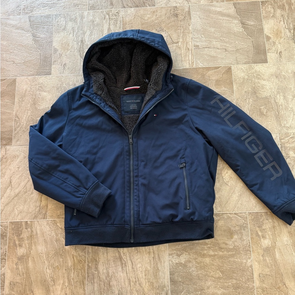 Tommy Hilfiger Mens Hooded Soft Shell Sherpa Lined Performance Field Jacket